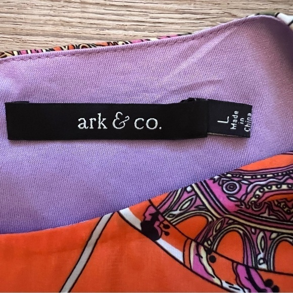 Ark & Co A-Line Cap Sleeve Mini Dress Boho Orange Multicolor Lined Back Zip Sz L - Picture 10 of 11